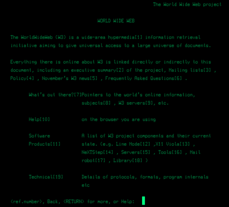 Text-based overview of the World Wide Web project and its components.
